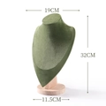 Green velvet necklace display bust with solid wood base and 32cm height dimension - Fruit Green Large