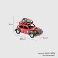 Retro red and green metal beetle car model with Christmas gift box and wreath ornament - Beetle Car / 197g