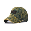 Macro detail of high-quality yellow-green washed denim cap with 3D LUCK embroidery - Adjustable / Washed Green (LUCK)