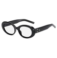 Retro black oval sunglasses featuring silver star rivets and clear lenses for women - Black Frame Anti-blue Light Lens