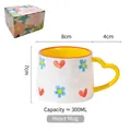Creative ceramic heart-handle mug with hand-painted floral pattern and 300ml capacity - Heart Bloom (Gift Box)