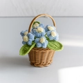 Handmade crochet sunflower basket in blue and yellow finish with woven base - Puff Flower Blue