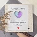 Gradient resin pocket hug heart with holographic glitter on a sentiment greeting card - Blue and Purple