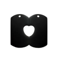 Pair of black rectangular keychains with heart cutout design made of polished titanium steel - One Pair / Black