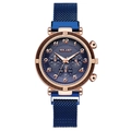 Montre femme à quartz bleue avec boîtier or rose et bracelet milanais aimanté - Cadran Bleu