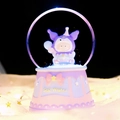 Purple resin crystal ball music box with cartoon character and Best Wishes text - Large 100mm Snow + Light / Purple