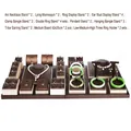 Dark brown brushed leather jewelry display set with off-white base for rings and necklaces - Set 8