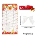 Set di 12 fiocchi natalizi bianchi glitterati per albero con scheda di confezione - Bianco