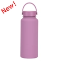 1L matte purple stainless steel sports water bottle with portable handle and leakproof lid - Lotus Purple