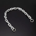 Silver rectangular metal chain strap with circular clasps on a dark background - Silver Total Length 40cm Including Buckle
