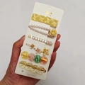 6-piece candy colored hair clip set with pearls and rhinestones in yellow and white - Yellow Guardian (6 Piece Set)