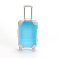 Mini transparent blue toy suitcase eyelash storage box with gray handle and wheels - Lake Blue