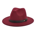 Close-up of wine red wool fedora hat featuring a black band with a gold rivet detail - M (56-58cm) / Burgundy