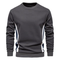 Detail of grey crewneck sweatshirt with white and navy blue contrast side tape - L / Dark Gray