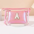 Pink transparent PVC makeup bag set with letter A embroidery on interior pouch - Peach Red [A]