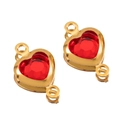 Rode hartvormige kristallen connector met goudkleurige rand en dubbele lussen voor DIY sieraden - Gouden Basis Rood