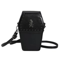Sac bandoulière gothique en forme de cercueil en cuir noir avec crâne et clous - Style Squelette Noir