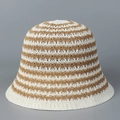 Dettaglio ravvicinato della trama a maglia traforata e strisce marroni del cappello - M (56-58cm) / Cachi