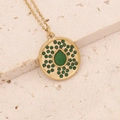 Collana placcata oro in acciaio con ciondolo a goccia verde su base in pietra bianca - Stile Tondo con Gemma Verde (2#)