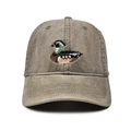 Vintage washed green baseball cap with pixelated mallard duck embroidery for street style - Adjustable / Green Khaki - Pixel Mallard Duck Style