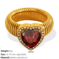 Gold stainless steel ring with a large red heart zircon and spiral band design - US Size 7# / Gold with Red Zircon