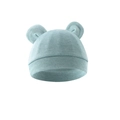 Close-up of soft light blue knit baby hat featuring cute bear ears and ribbed hem detail - One Size / Heather Gray