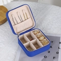 Portable square blue jewelry box with multiple compartments for rings and necklaces - Sapphire Blue