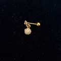 Close-up of golden stainless steel heart earring with crystal ball and screw back - Gold-Ball Dangle