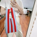 Chic knitted tote bag with bold red and light blue vertical stripes in vest style - 25*50cm / Red & Blue