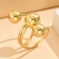Anello avvolgente in acciaio inossidabile placcato oro 18K con tre sfere lucide - J03333-Spirale a Tripla Sfera / Oro