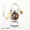 Silver bottle opener keychain with dragon tai chi pendant showing precise dimensions - Dragon Taiji (Style 1)