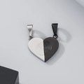 Minimalist silver and black fingerprint heart pendant necklace set for couples - Steel Black Fingerprint Heart Splicing Pendant (KP130569-HR)