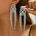 Elegante lange zilveren oorbellen met fonkelende strass kwastjes voor damesmodekleding - Zilveren Kwastje (E476) / Zilveren Stijl (E476-C)