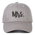 Light gray cotton baseball cap with black MRS embroidery and curved brim in front view - Grey Mrs.