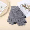 Dark grey knitted touchscreen gloves with waffle texture and ribbed cuffs for winter warmth - One Size / Gray