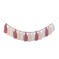 Boho tassel garland with pink peach white cotton fringe and natural wood beads - Pink 15 Tassels 200cm