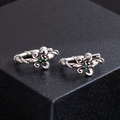 Vintage silver hoop earrings with fleur-de-lis design and green round gemstone - EH0245 Green-Retro Iris Green Zirconia