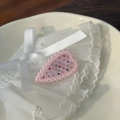 Pink heart hair clip with colorful rhinestones on delicate white lace ribbon - Lace Rhinestone Edge Heart Duckbill Clip / Pink