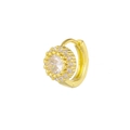 Golden round halo earrings with sparkling cubic zirconia center stone in high polish finish - Sunflower Halo / Gold