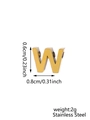 Detail showing dimensions of 18K gold plated stainless steel letter W charm, weight 2g - Letter-W / Steel