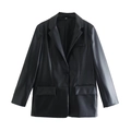 Classic black faux leather blazer featuring a single-button closure and sleek lapels - XS / Black