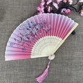 Pink gradient Japanese folding fan with cherry blossoms, butterflies and silk tassel - No.17 Pink Gradient Cherry Blossom Butterfly