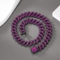 Chunky 15mm black metal Cuban link chain with paved pink crystals and box clasp - 7 inch (18cm) / Gun Black Dark Purple
