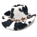 Chapeau de cow-boy style western avec motif vache noir et blanc en fausse fourrure - M (56-58cm) / Bord Pincé Noir Imprimé Vache