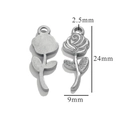 Silver stainless steel retro rose flower pendant with 24mm height and 9mm width - Vintage Rose Style 4 / Silver