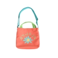 Kids orange canvas tote bag with floral print and adjustable green shoulder strap - Orange