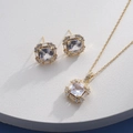 Detailed view of square-cut zircon jewelry set with necklace and earrings in gold finish - Gold Square Clear (HQ0001(16))