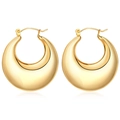 Polished golden hollow teardrop hoop earrings in high-shine stainless steel finish - Water Drop Round (EH-282G)