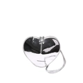 Borsa a cuore argento specchiato con tracolla sottile e scritte moda nere - Argento