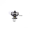 Macro view of haunted house enamel pin showing 27mm height and 25mm width dimensions - Black Haunted House